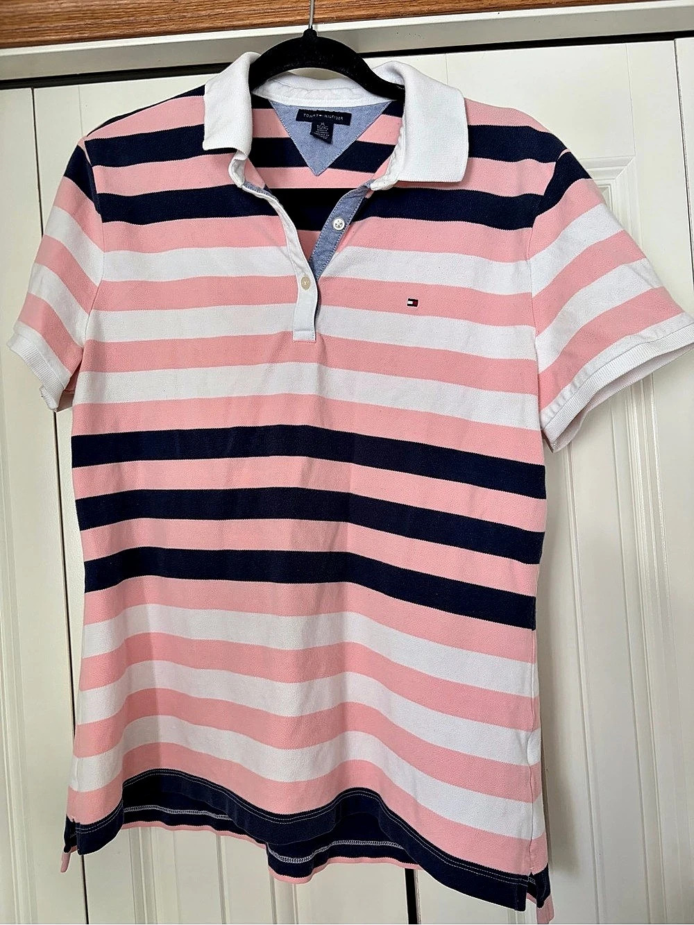 Tommy Hilfiger Striped Pique Polo Shirt Pink & Navy XL